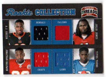 2011 Panini Threads Rookie Collection Materials Quad #3 A.J. Green/Julio Jones/Jonathan Baldwin/Titus Young