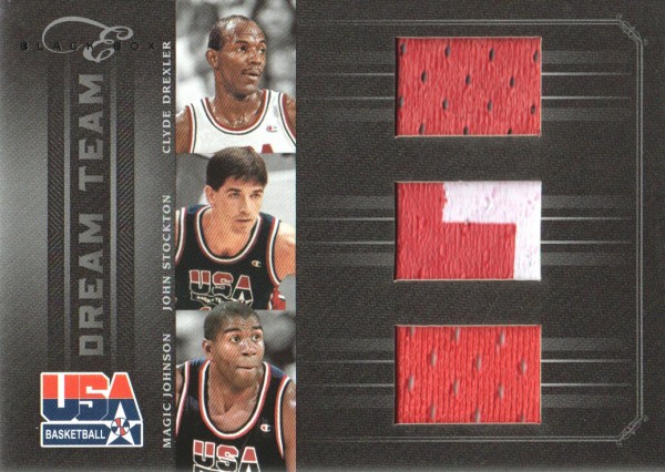 2010-11 Elite Black Box Dream Team Materials Prime #1 Clyde Drexler/John Stockton/Magic Johnson