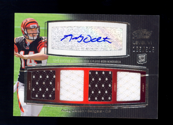2011 Topps Prime Autographed Relics Level 6 #PVIAD Andy Dalton/515