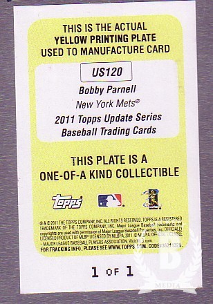 2011 Topps Update Printing Plates Yellow #US120 Bobby Parnell