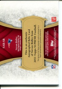 2011 Topps Supreme Autographed Relics Red #SARSR Stevan Ridley back image