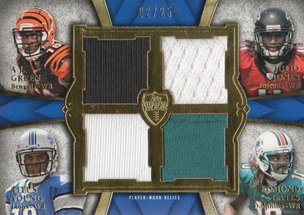 2011 Topps Supreme Rookie Relic Quad Combos #GJYG A.J. Green/Julio Jones/Titus Young/Edmond Gates