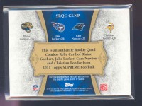 2011 Topps Supreme Rookie Relic Quad Combos #GLNP Blaine Gabbert/Jake Locker/Cam Newton/Christian Ponder back image
