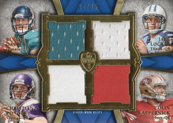 2011 Topps Supreme Rookie Relic Quad Combos #GLPK Blaine Gabbert/Jake Locker/Christian Ponder/Colin Kaepernick