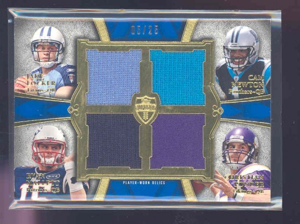 2011 Topps Supreme Rookie Relic Quad Combos #LNMP Jake Locker/Cam Newton/Ryan Mallett/Christian Ponder