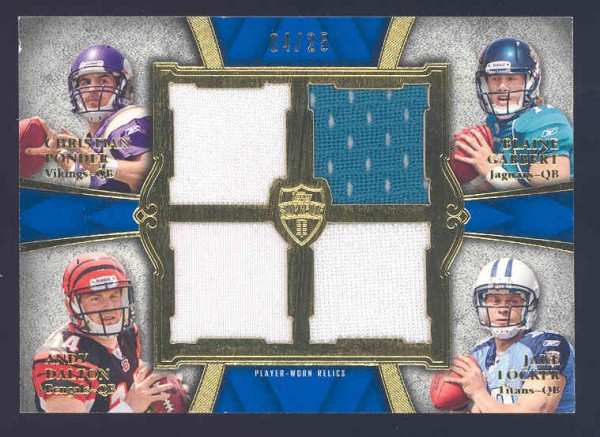 2011 Topps Supreme Rookie Relic Quad Combos #PGDL Christian Ponder/Blaine Gabbert/Andy Dalton/Jake Locker
