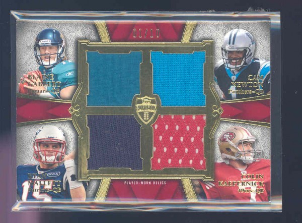 2011 Topps Supreme Rookie Relic Quad Combos Red #GNMK Blaine Gabbert/Cam Newton/Ryan Mallett/Colin Kaepernick