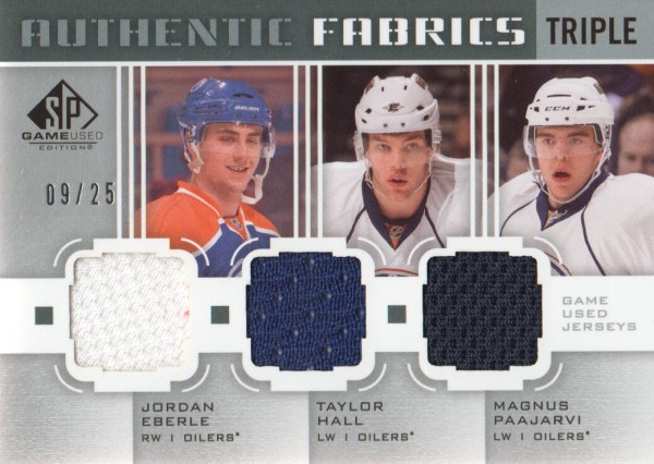 2011-12 SP Game Used Authentic Fabrics Triples #AF3EDM Jordan Eberle/Taylor Hall/Magnus Paajarvi