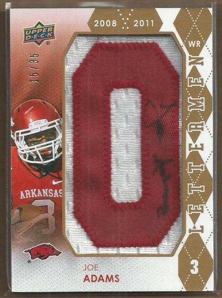 2012 Upper Deck Rookie Lettermen Autographs #RLJA Joe Adams/350*/serial #'d to 35,/letters spell RAZORBACKS