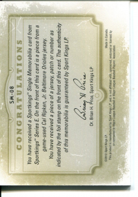 2012 Sportkings Single Memorabilia Silver #SM8 Cal Ripken Jr. back image