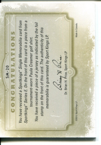 2012 Sportkings Single Memorabilia Silver #SM20 Paula Creamer back image