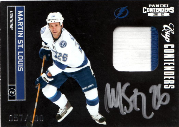 2011-12 Panini Contenders Patch Autographs #136 Martin St. Louis/100