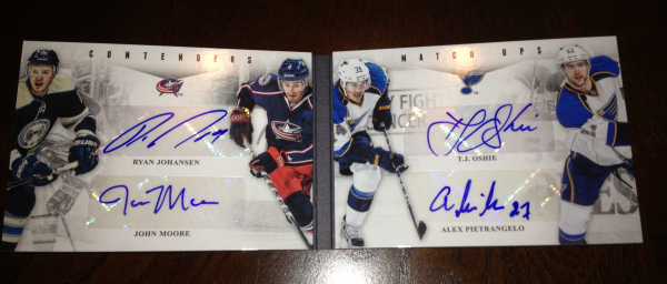 2011-12 Panini Contenders Match Ups Booklet Autographs #13 Ryan Johansen/John Moore/T.J. Oshie/Alex Pietrangelo