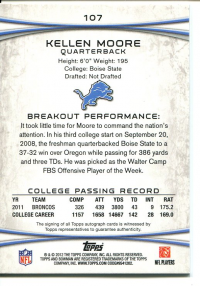 2012 Bowman Rookie Autographs Red Ink #107 Kellen Moore back image