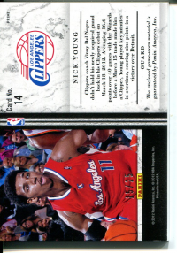 2011-12 Limited Jumbo Jersey Numbers Prime #14 Nick Young/25 back image