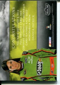 2012 Press Pass Redline Full Throttle Dual Relic Silver #FTDP Danica Patrick Cup/25 back image