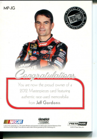 2012 Press Pass Showcase Masterpieces Memorabilia #MPJG Jeff Gordon/99 back image