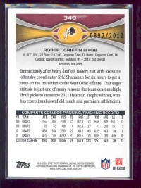2012 Topps Gold #340 Robert Griffin III back image