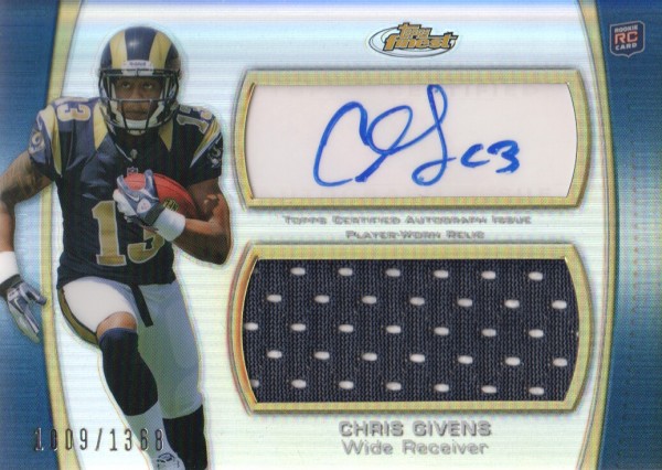 2012 Finest Jumbo Jersey Autographs Refractors #AJRCGI Chris Givens/1368