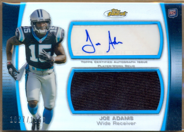 2012 Finest Jumbo Jersey Autographs Refractors #AJRJA Joe Adams/1368