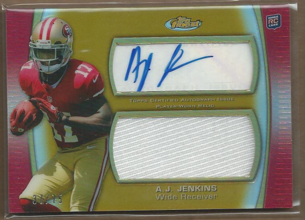 2012 Finest Jumbo Jersey Autographs Gold Refractors #AJRAJJ A.J. Jenkins
