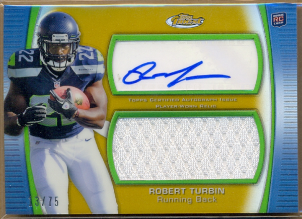 2012 Finest Jumbo Jersey Autographs Gold Refractors #AJRRTU Robert Turbin