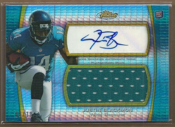 2012 Finest Jumbo Jersey Autographs Prism Refractors #AJRJB Justin Blackmon