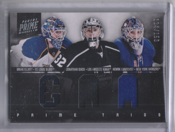 2011-12 Panini Prime Trios Jerseys #6 Brian Elliott/150/Henrik Lundqvist/Jonathan Quick