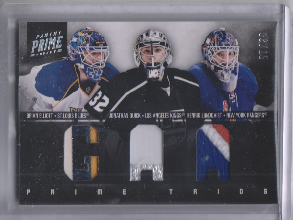 2011-12 Panini Prime Trios Jerseys Patch #6 Brian Elliott/15/Henrik Lundqvist/Jonathan Quick
