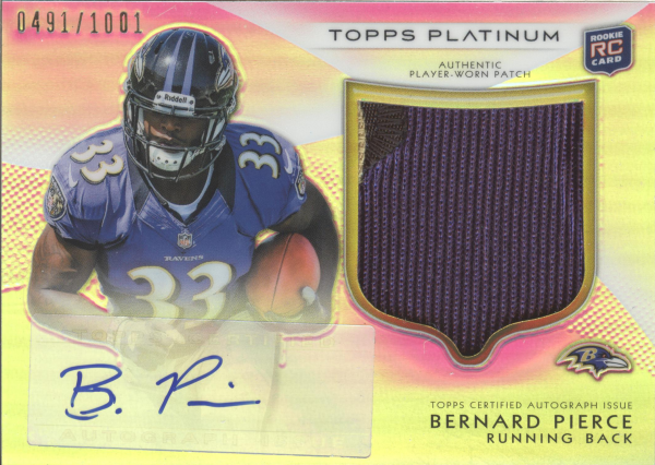 2012 Topps Platinum Rookie Patch Autographs Refractors #113 Bernard Pierce/1001