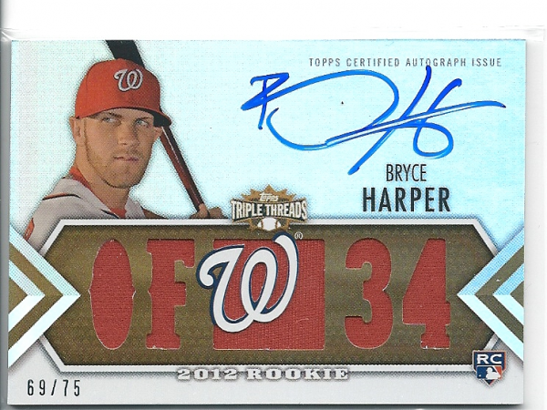 2012 Topps Triple Threads Sepia #129 Bryce Harper Jsy AU