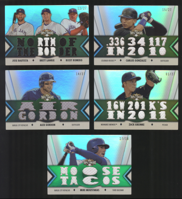 2012 Topps Triple Threads Relic Combos Sepia #RC44 Jose Bautista/Brett Lawrie/Ricky Romero