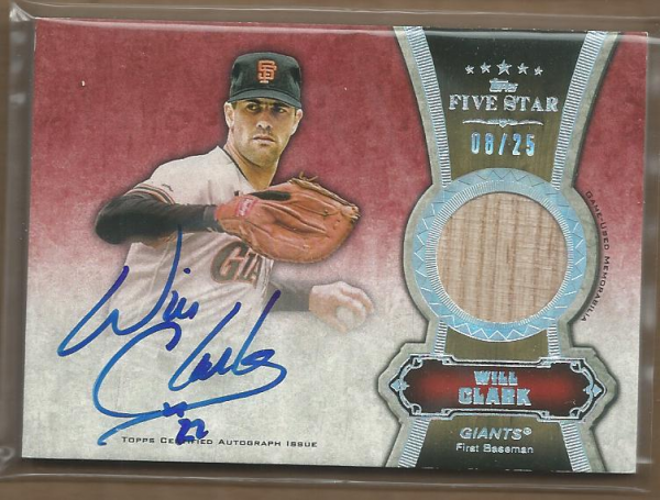 2012 Topps Five Star Relic Autographs Rainbow #WC Will Clark/25