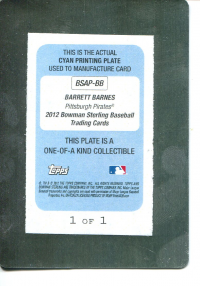 2012 Bowman Sterling Prospect Autographs Printing Plates Cyan #BB Barrett Barnes back image