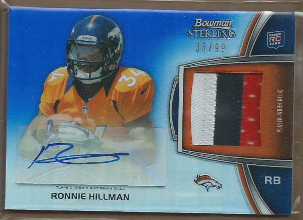 2012 Bowman Sterling Blue Refractors #BSARRH Ronnie Hillman JSY AU