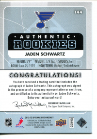 2012-13 SP Game Used Gold Autographs #144 Jaden Schwartz back image