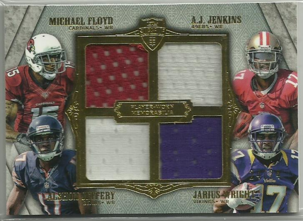2012 Topps Supreme Rookie Relic Quad Combos #FJJW Michael Floyd/A.J. Jenkins/Alshon Jeffery/Jarius Wright