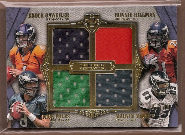 2012 Topps Supreme Rookie Relic Quad Combos Blue #SRQCOHFM Brock Osweiler/Ronnie Hillman/Nick Foles/Marvin McNutt
