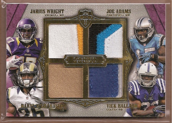 2012 Topps Supreme Rookie Relic Quad Combos Purple Patch #SRQCWARB Jarius Wright/Joe Adams/Daryl Richardson/Vick Ballard