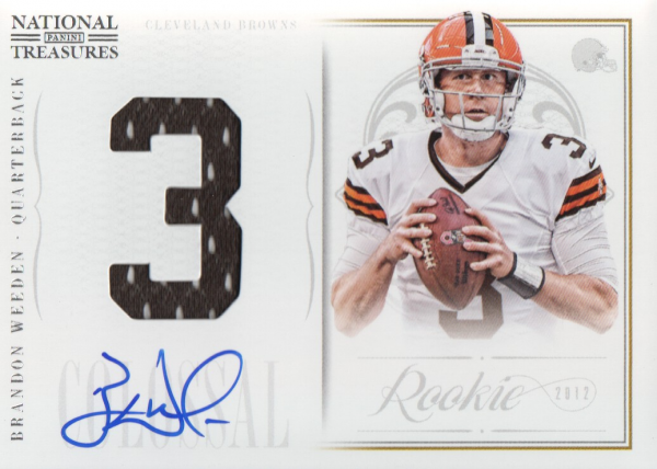 2012 Panini National Treasures Rookie Colossal Jersey Number Signatures #32 Brandon Weeden