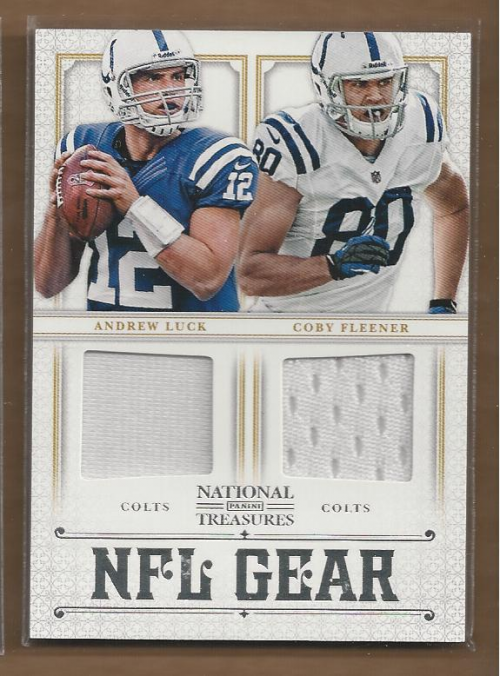 2012 Panini National Treasures NFL Gear Dual Player Materials #16 Andrew Luck/Coby Fleener