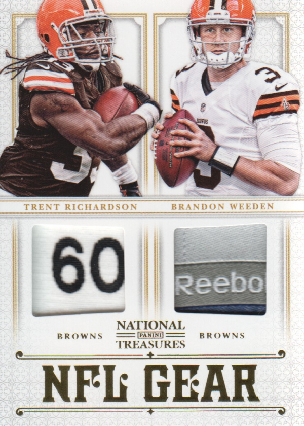2012 Panini National Treasures NFL Gear Dual Player Materials Prime #2 Brandon Weeden/Trent Richardson