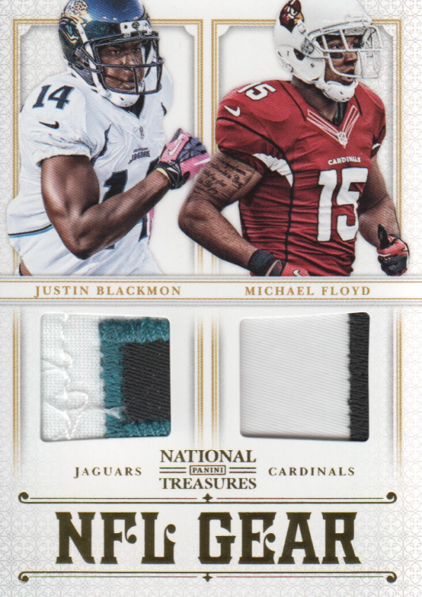 2012 Panini National Treasures NFL Gear Dual Player Materials Prime #3 Justin Blackmon/Michael Floyd