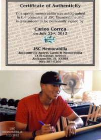 Carlos Correa Signed Natural BAT Autograph AUTO w/COA Houston Astros back image