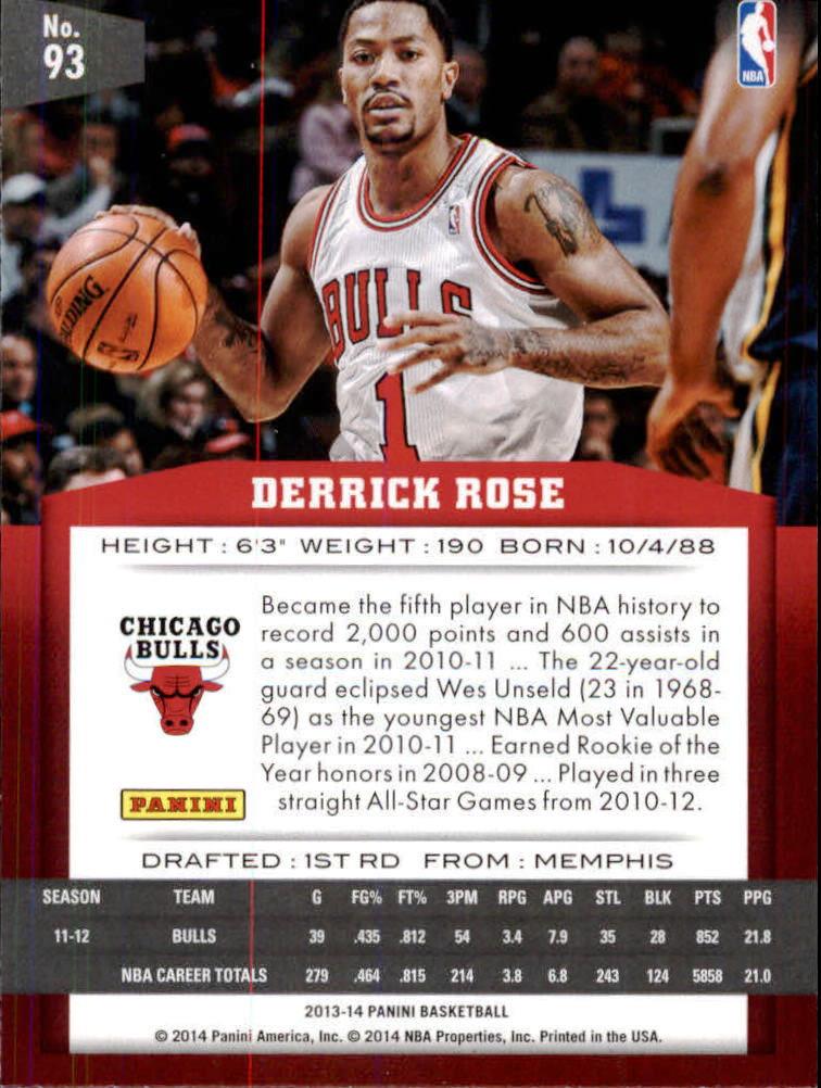 有关以下物品的详细资料: 2013-14 panini #93 derrick rose - nm