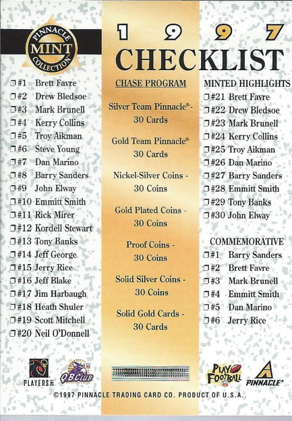 1997 Pinnacle Mint #NNO Checklist
