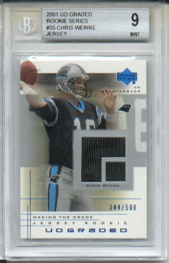 2001 UD Graded Rookie Jersey #55 Chris Weinke Event-Worn Jersey Parallel RC BGS Graded Mint 9 Serial #'d/500