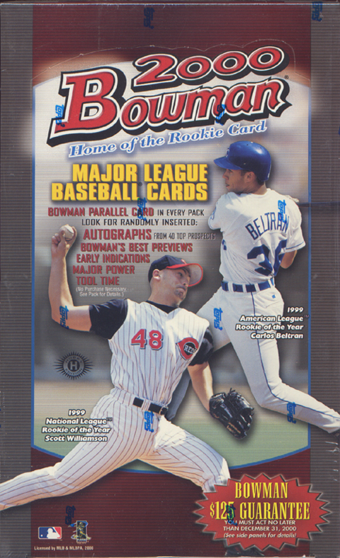 2000 Bowman Baseball Factory Sealed Hobby Box (Random Autographs) (Possible Rookies for Roy Oswalt, Carlos Zambrano, Barry Zito, Ben Sheets & others)(+ Pk of sleeves)