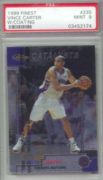 1999/00 Topps Finest Basketball #235 Vince Carter w/coating PSA MINT 9 NICE!!