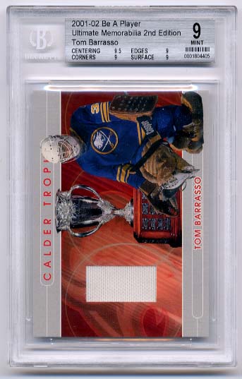 Tom Barrasso 2001-02 Be A Player Ultimate Memorabilia Calder Trophy BGS Grade 9